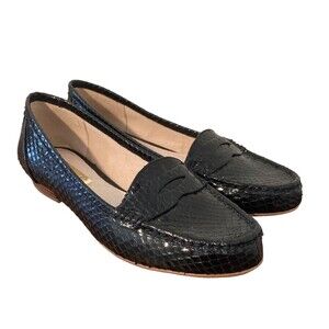Louise et Cie Lo Bitsy Penny Loafers Womens Sz 6M Black Flat Office Snake Print